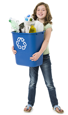 Girl holding full recycling bin